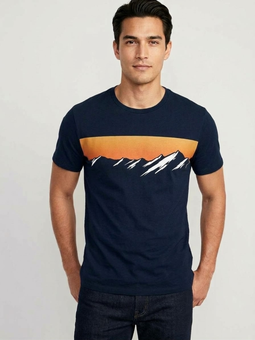 Old Navy Navy Tee with Orange Sunset Mountain Graphic XL - Picture 1 of 8